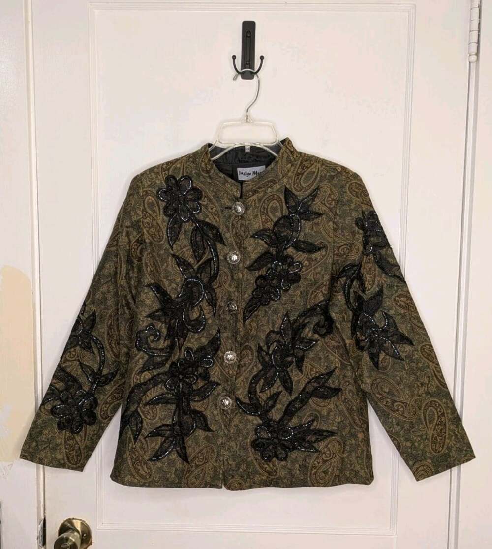 NWT Indigo Moon Tapestry Jacket S Small Green Paisley Embroidered Beaded Boho